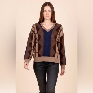 Vintage Women’s Magna Wool Monte Carlo Collection Argyle V-Neck Sweater in S